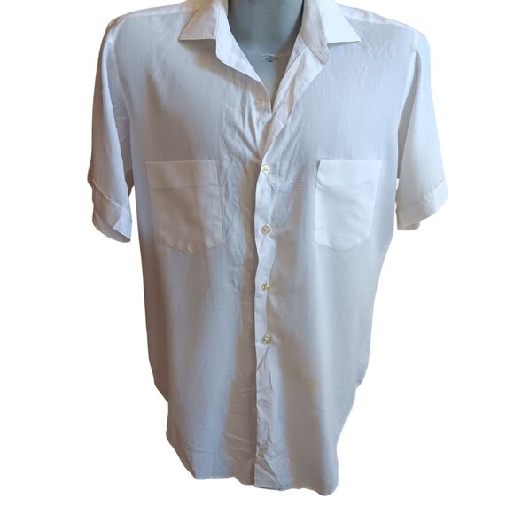 XL Vintage Arrow batiste White Short Sleeve 70's Button-Up Shirt Dacron Distress - Picture 2 of 8